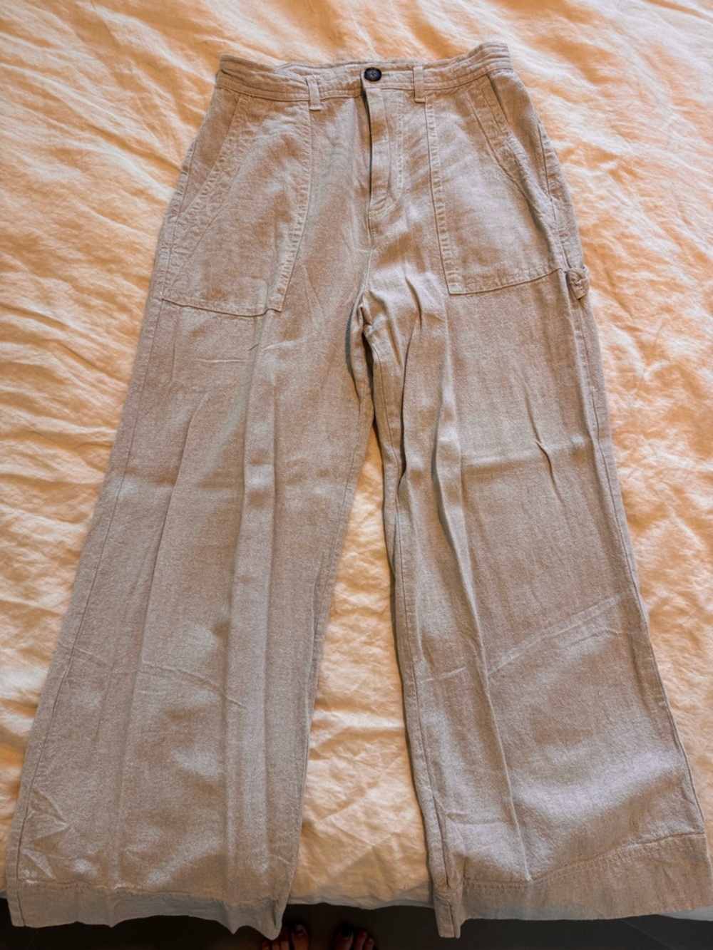 URBAN OUTFITTERS Beige Wide-Leg Cargo Linen Blend Pants